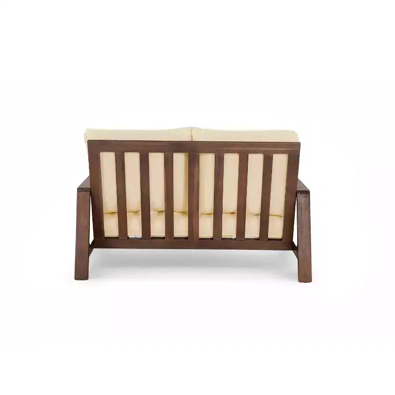 Scott Living Doris 4 Piece Outdoor Rustic Slat Design Acacia Wood Upholstered Seating Set