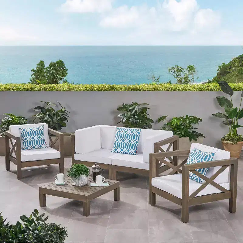 Christopher Knight Home Brava Outdoor Acacia Wood 4 Seater Chat Set with Cushions