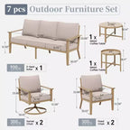 Captiva Designs 7PC Outdoor Patio Cross-Band Back Conversation Set with Thick Cushions for Deck, Garden, or Poolside