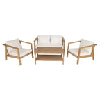 Christopher Knight Home Fraser 4-Piece Patio Slat Design Acacia Wood Upholstered Seating Set