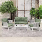 Christopher Knight Home Belle 4 Piece Modern Patio Metal and Rope Upholstered Seating Set with Coffee Table