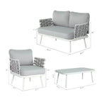 Christopher Knight Home Belle 4 Piece Modern Patio Metal and Rope Upholstered Seating Set with Coffee Table