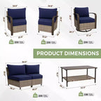 EAGLE PEAK Coastal Vista Outdoor Patio Furniture Set, Half-Moon Curved Wicker Patio Conversation Set with Coffee Table