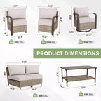EAGLE PEAK Coastal Vista Outdoor Patio Furniture Set, Half-Moon Curved Wicker Patio Conversation Set with Coffee Table