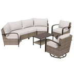 EAGLE PEAK Coastal Vista Outdoor Patio Furniture Set, Half-Moon Curved Wicker Patio Conversation Set with Coffee Table