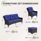 EAGLE PEAK Azure Bay 5 Pieces Wicker Outdoor Patio Furniture Set , Sofa and Chairs with Ottomans