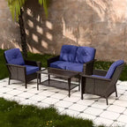 EAGLE PEAK 4 Piece Patio Rattan Furniture Conversation Set, Wicker Outdoor Couch and Chairs Set with Coffee Table