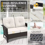 EAGLE PEAK 4 Piece Patio Rattan Furniture Conversation Set, Wicker Outdoor Couch and Chairs Set with Coffee Table