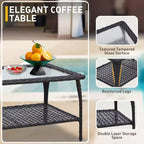 EAGLE PEAK 4 Piece Patio Rattan Furniture Conversation Set, Wicker Outdoor Couch and Chairs Set with Coffee Table