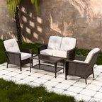 EAGLE PEAK 4 Piece Patio Rattan Furniture Conversation Set, Wicker Outdoor Couch and Chairs Set with Coffee Table