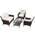 EAGLE PEAK 4 Piece Patio Rattan Furniture Conversation Set, Wicker Outdoor Couch and Chairs Set with Coffee Table