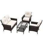 EAGLE PEAK 4 Piece Patio Rattan Furniture Conversation Set, Wicker Outdoor Couch and Chairs Set with Coffee Table