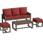 EAGLE PEAK 4 Pieces Natural Cedar Wood Conversation Set, Outdoor Patio Furniture with 2 Ottomans and Coffee Table