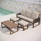EAGLE PEAK 4 Pieces Natural Cedar Wood Conversation Set, Outdoor Patio Furniture with 2 Ottomans and Coffee Table