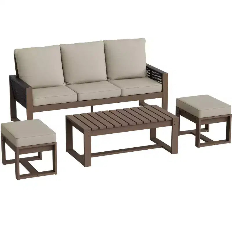 EAGLE PEAK 4 Pieces Natural Cedar Wood Conversation Set, Outdoor Patio Furniture with 2 Ottomans and Coffee Table