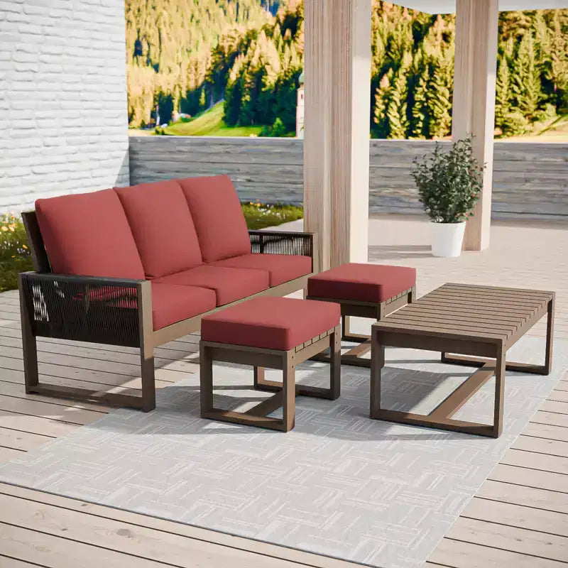 EAGLE PEAKi 4-osaline naturaalne seedripuidust vestluskomplekt, välimööbel terrassile, 2 tumbaga ja diivanilauaga