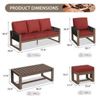 EAGLE PEAK Natural Cedar Wood Conversation Set, Outdoor Patio Furniture with 2 Ottomans and Coffee Table