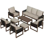 EAGLE PEAK Natural Cedar Wood Conversation Set, Outdoor Patio Furniture with 2 Ottomans and Coffee Table