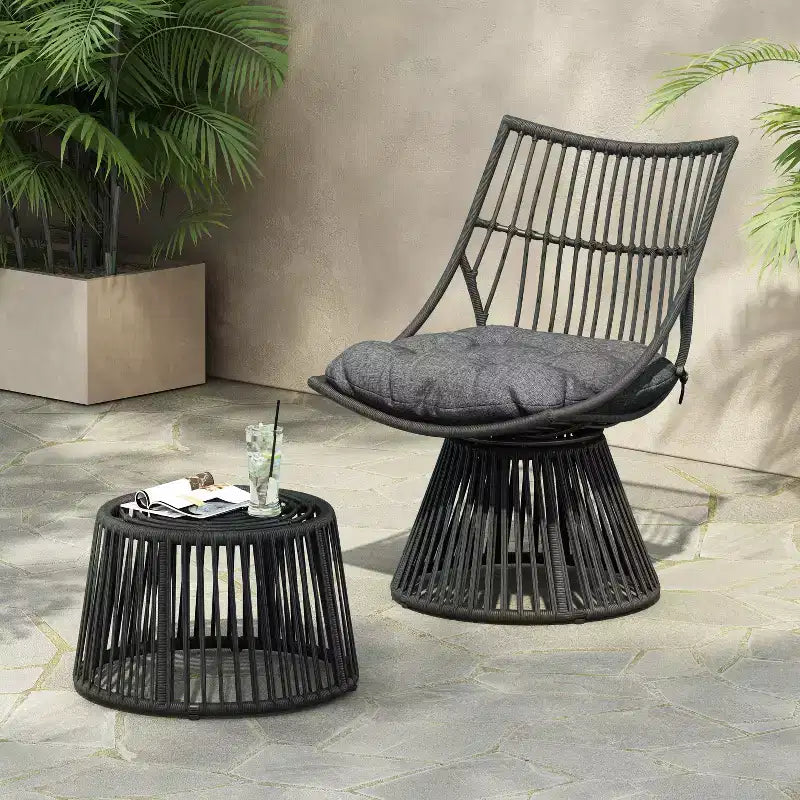 Christopher Knight Home Caryl Outdoor Wicker Chair and Side Table Set with Cushion