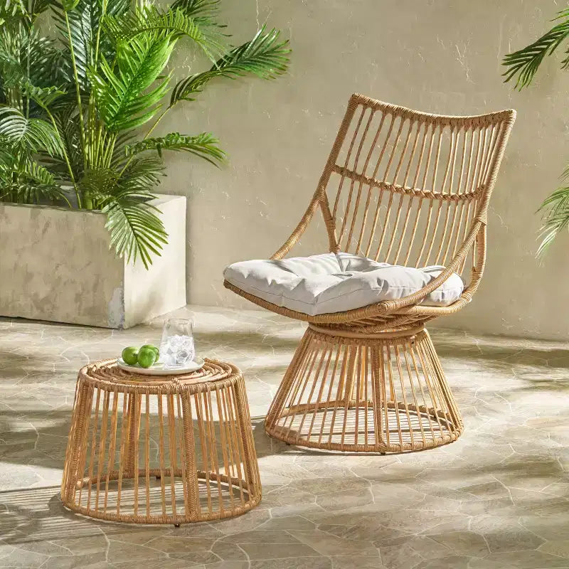 Christopher Knight Home Caryl Outdoor Wicker Chair and Side Table Set with Cushion