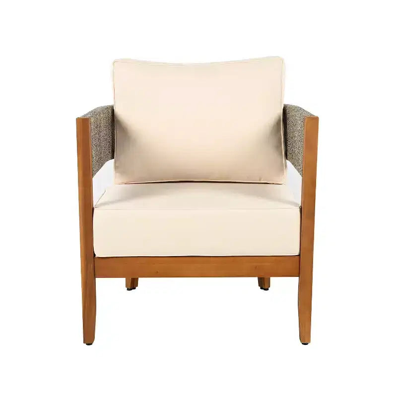 Christopher Knight Home Valentina Patio 4 Piece Rustic Rope Weave Acacia Wood Furniture Set with Cushions