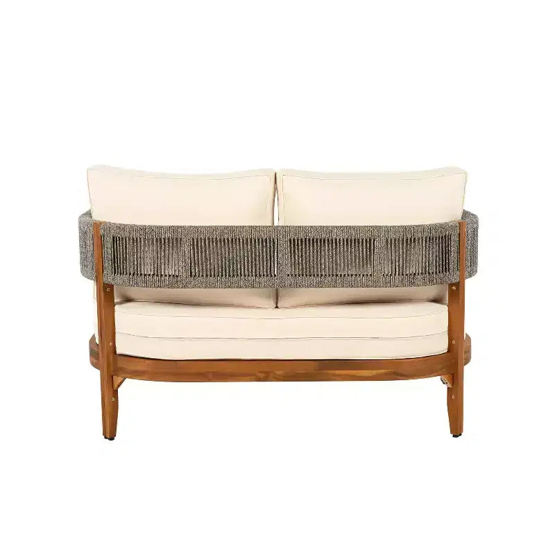 Christopher Knight Home Valentina Patio 4 Piece Rustic Rope Weave Acacia Wood Furniture Set with Cushions