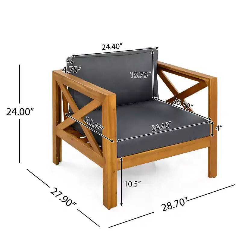 Christopher Knight Home Callum Transitional 3 Piece Patio Acacia Wood Club Chairs with Rectangle Accent Table