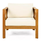 Christopher Knight Home Callum Transitional 3 Piece Patio Acacia Wood Club Chairs with Rectangle Accent Table