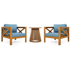 Christopher Knight Home Kairos Transitional 3 Piece Patio Acacia Wood Club Chairs with Round Accent Table