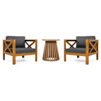 Christopher Knight Home Kairos Transitional 3 Piece Patio Acacia Wood Club Chairs with Round Accent Table