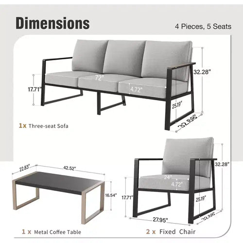 Captiva Designs Modreni modernne õue terrassi metallraamiga vestluskomplekt koos diivanilauaga