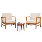 Christopher Knight Home Bennett Rustic 3 Piece Patio Acacia Wood Club Chairs with Round Accent Table