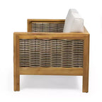 GDFStudio Allegra Outdoor Acacia Wood and Wicker Loveseat and Coffee Table Set with Cushions