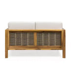 GDFStudio Allegra Outdoor Acacia Wood and Wicker Loveseat and Coffee Table Set with Cushions