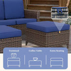 EAGLE PEAK Ocean Vista 3 piece Outdoor Wicker Loveseat Sofa, Variated Wicker Conversation Loveseat Set with Ottoman
