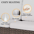 EAGLE PEAK Ocean Vista 3 piece Outdoor Wicker Loveseat Sofa, Variated Wicker Conversation Loveseat Set with Ottoman