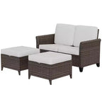 EAGLE PEAK Ocean Vista 3 piece Outdoor Wicker Loveseat Sofa, Variated Wicker Conversation Loveseat Set with Ottoman