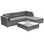 vidaXL 5-Piece Outdoor Patio Lounge Set - Poly Rattan, Gray, with Cushions, Removable Covers and Tea Table - Perfect for Poolside, Garden, Backyard