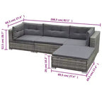 vidaXL 5-Piece Outdoor Patio Lounge Set - Poly Rattan, Gray, with Cushions, Removable Covers and Tea Table - Perfect for Poolside, Garden, Backyard