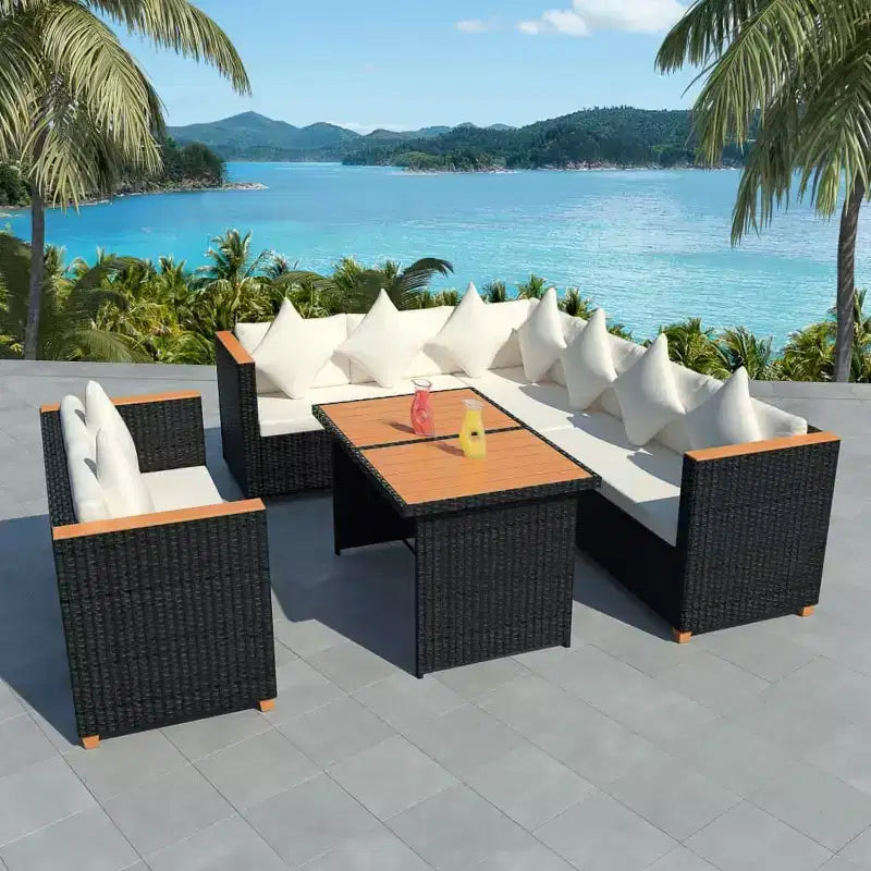 vidaXL Patio Furniture Set Set of 5 Black and Cream White Poly Rattan