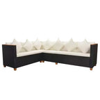 vidaXL Patio Furniture Set Set of 5 Black and Cream White Poly Rattan