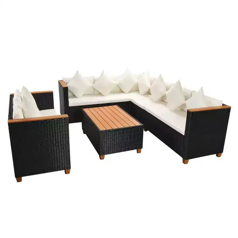 vidaXL 5 Piece Patio Lounge Set with Cushions Poly Rattan Black