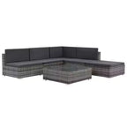 vidaXL Patio Lounge Set - 6-Piece Poly Rattan Gray Sectional Sofa Set with Coffee Table and Ottoman - Comfortable Outdoor Seating with Cushions