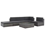 vidaXL Patio Lounge Set - 6-Piece Poly Rattan Gray Sectional Sofa Set with Coffee Table and Ottoman - Comfortable Outdoor Seating with Cushions