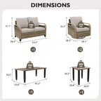 EAGLE PEAK Wicker Outdoor Patio Conversation Set, 2 Swivel Rocking Chairs, 2-Seat Loveseat, Coffee Table and Side Table, 5 Pieces