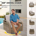 EAGLE PEAK Wicker Outdoor Patio Conversation Set, 2 Swivel Rocking Chairs, 2-Seat Loveseat, Coffee Table and Side Table, 5 Pieces