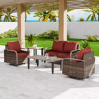 EAGLE PEAK Wicker Outdoor Patio Conversation Set, 2 Swivel Rocking Chairs, 2-Seat Loveseat, Coffee Table and Side Table, 5 Pieces