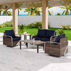 EAGLE PEAK Wicker Outdoor Patio Conversation Set, 2 Swivel Rocking Chairs, 2-Seat Loveseat, Coffee Table and Side Table, 5 Pieces