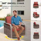 EAGLE PEAK Wicker Outdoor Patio Conversation Set, 2 Swivel Rocking Chairs, 2-Seat Loveseat, Coffee Table and Side Table, 5 Pieces