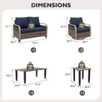 EAGLE PEAK Wicker Outdoor Patio Conversation Set, 2 Swivel Rocking Chairs, 2-Seat Loveseat, Coffee Table and Side Table, 5 Pieces